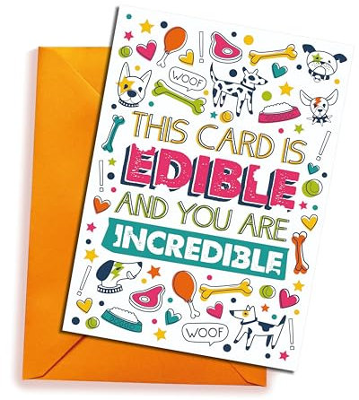Scoff Paper Edible Dog Birthday Card – The Anniversary Card Your Dog Can Eat! EDIBLE INCREDIBLE, Single A5, CHICKEN Flavoured Card. Ideal Treat, Snack, Gift Or For Your Pet