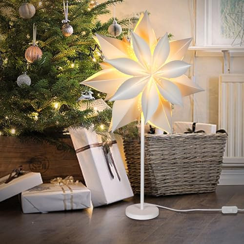 EANLOLY 45cm Stehender Weihnachtsstern Beleuchtet - LED Papierstern Weihnachten Tischlampe für Weihnachtsdeko Innen Fenster， Leuchtsterne Deko, Weihnachtsbeleuchtung Lichterkette