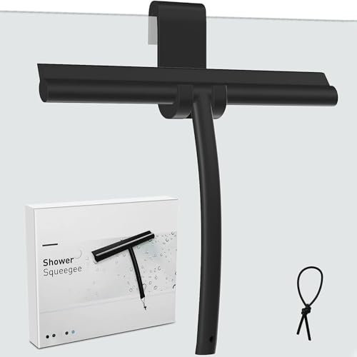 LORESJOY Raclette de douche réglable 25 à 120 cm - En silicone - Avec support - Raclette de douche - Pour douche, salle de bain, miroir, verre, carrelage (noir)