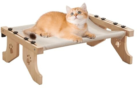 Persico per gatti di grandi dimensioni, in legno, per davanzale, regolabile, con copertura imbottita per davanzale, comodino, cassetto