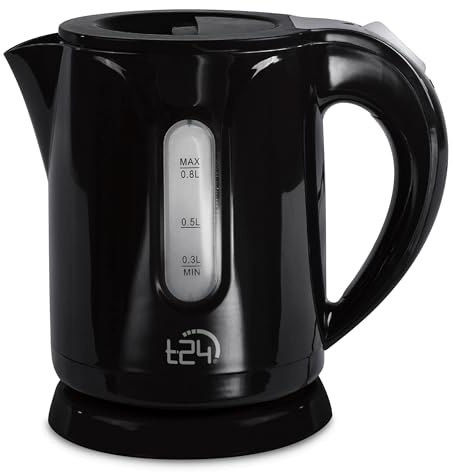 T24 Wasserkocher 0,8 Liter, kabellos, Automatischer Abschaltung Trockenlaufschutz, Leicht (650g), BPA Frei, 1100W (Black)