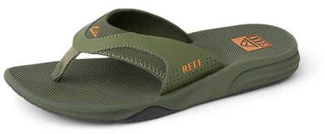REEF Cushion Fanning Mens Flip Flop, Arch Support, Durable Outsole, Water Friendly, Olive, 11