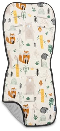 SENSILLO - Sittdyna för barnvagn - inlägg av bomull och minky, 2-sidig, universalstorlek, med bältesöppningar - för sommar och vinter - 80x35cm - Skogens värld