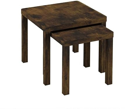 URBNLIVING Set of 2 Square Wooden Nesting Tables, Space-Saving Coffee and Side Tables for Living Room, Bedroom, or Office, Modern Stacking Design, Available in Multiple Finishes