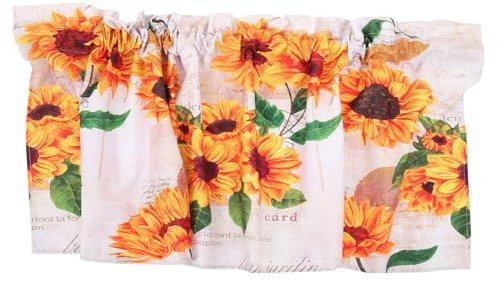 HOOTNEE Fenstervorhang Kurz Aus Polyestermaterial Mit Sonnenblumen-Volant Schmutzabweisend Und Leicht Zu Reinigen Für Küchenfenster-dekor