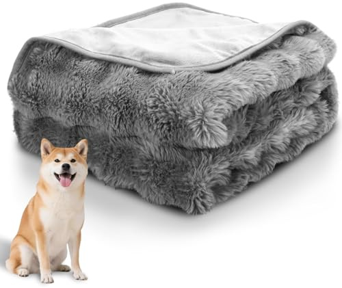 Nobleza Manta Impermeable Perro, Manta Suave de Felpa para Perros, Gatos, L 120 x 100 cm, Reversible, Lavable Mascotas de Fugas para Sofá y Cama, Gris