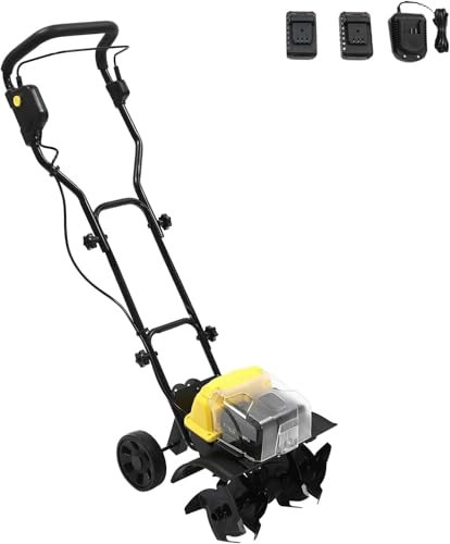 CRMARKM Fresatrice Elettrica Rotavator,Zappa Elettrica con Batteria E Caricabatterie,180 Giri/Min,Fresa A Terra su Ruote,Larghezza di Lavoro: 36 Cm,profondità di Lavoro: 18 Cm,per Giardino,Orto(50AH)