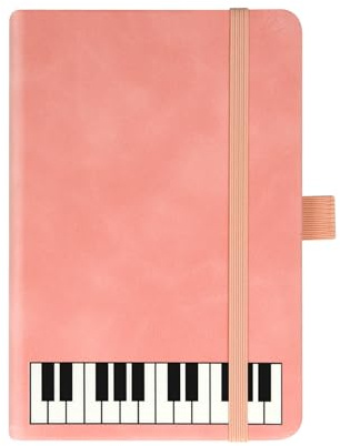 A6 Music Themed Notebook Piano Keyboard PU Leather Cover Small Pocket Memo Notepads Lined Journal Notebook Diary Planner for Home Office School Classroom Student Music Gifts,96 Sheets (Pink)