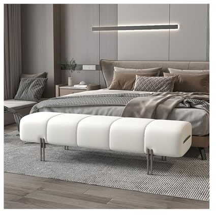 Ende der Bettbank Bett-Endhocker, Schlafzimmer-Bett-Vorderhocker, Bettcouch, Leder, minimalistisch, Garderoben-Sofa-Hocker, Softpack-Schuh, Lange Bank(Off-White)