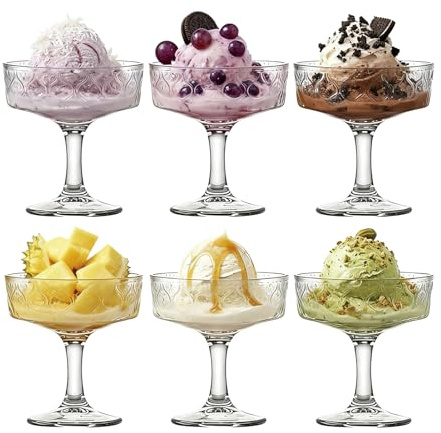KIXINY Gläser Set 6 190 ml Dessertgläsern, Martini-Gläsern mit Blumenprägung, edlen Cocktailgläsern mit Stiel, Champagnerflöten und langstieligen Gläsern – ideal als Partygeschenk.
