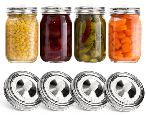 ZHABAYEN 4 Pack Stainless Steel Fermentation Lids, Fermenting Lids for Mason Jars with Date Tracking, Fermenting Kit for Pickling Sauerkraut, Kimchi, Home Use