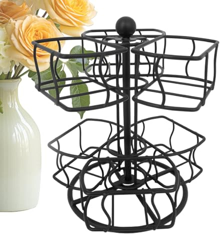Tea Spinner 2-Tier Countertop Storage | Coffee Creamer Sweetener Basket Holder 6-Compartment Coffee Pod Organizer for Home, Office, Kitchen, Cabinet, Pantry