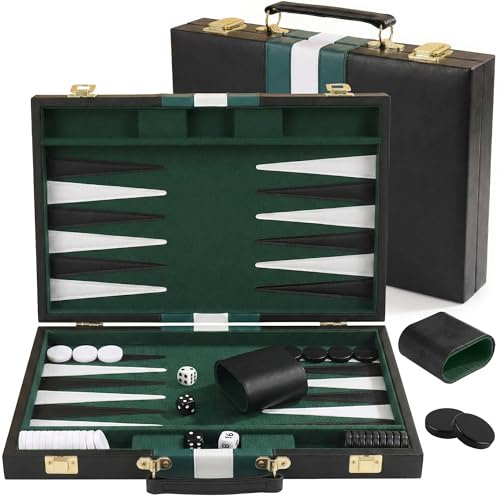Backgammon Gioco, PUYUKO Backgammon Set Valigetta 11 Pollici Set Gioco da Tavolo per 2 Giocatori con Accessori per Adulti, Amici e Famiglia (Verde)