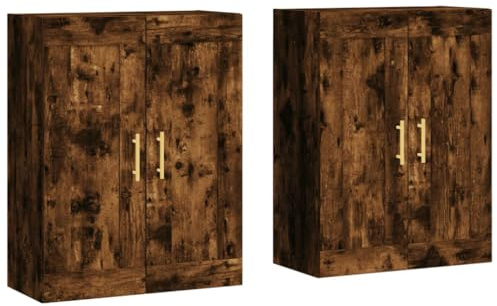 PUGYNBK Set di 2 armadi da parete in legno per affumicatura, pensili con montaggio a parete per ulteriore spazio di archiviazione, versatili, utilizzabili come credenza, decorativi e pratici