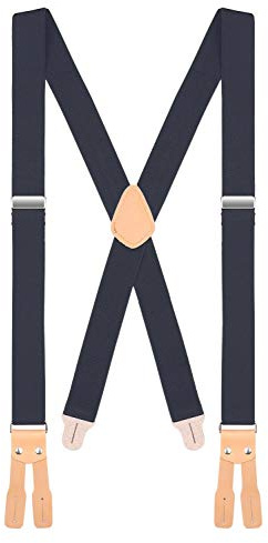 Buyless Fashion Button End Logger Work Suspenders for Men - 48 Adjustable Straps 1 1/4 - X Shape - 5125-Denim-Blue