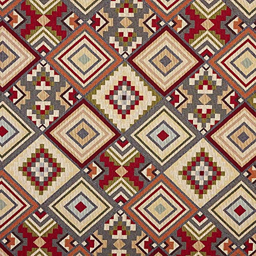 Kt KILOtela - Klädsel tyg – Jacquard Gobelin – bomull och polyester – 280 cm bred – till halv meter | etniska romber – granat, blå, orange, beige
