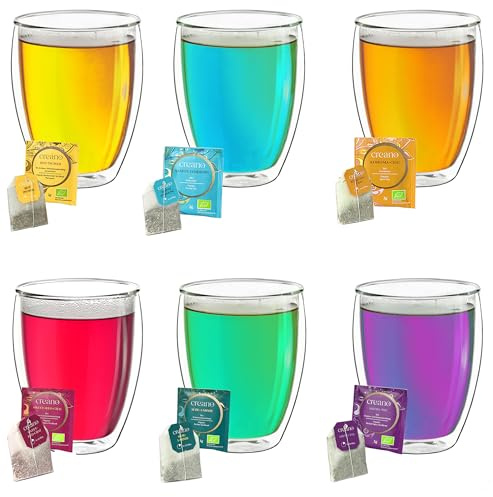 Creano doppelwandige Gläser 250ml „DG-Hoch“, 6er Set + 6x hochwertiger Kräutertee oder Früchtetee gratis