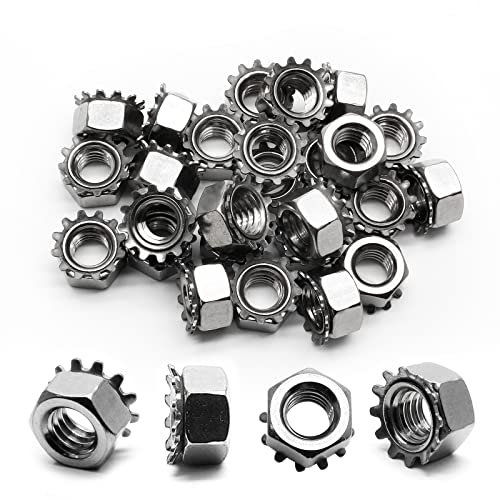 Litoexpe 50 Stück K-Kontermuttern mit Außenzahnscheibe, 1/4 Zoll Edelstahl Keep Kontermutter