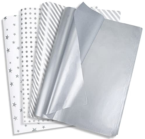 Larcenciel 120 fogli di carta velina argento metallizzato, carta da regalo lucida, 35 x 50 cm, per sacchetti regalo, imballaggi, compleanni, Natale