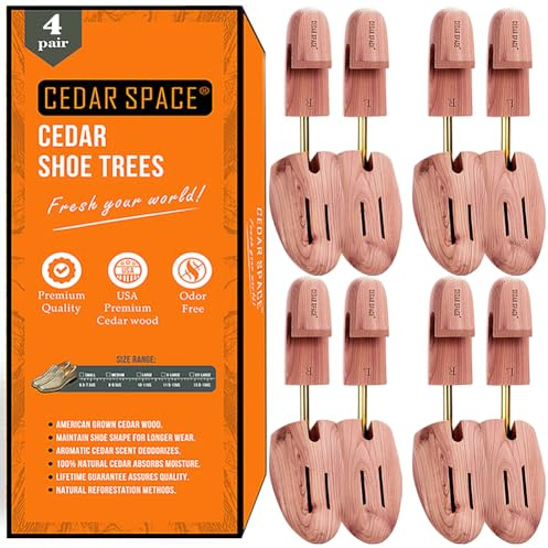 Cedar Space Wooden Shoe Stretcher Tree, 6.5-14 Sizes Cedar Wood Shoe Trees,2/4PC Shoe Stretcher for Men, Sneakers,Boots