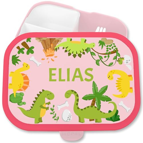 Brotdose Kinder Campus für Mepal - Brotbox Dinosaurier Lunchbox Dino Vesperbox Dinosaurus I - 750 ml - Rosa - kinderbrotdosen kindergarten schulkinder geschenke t-rex vulkan personalisierte dose
