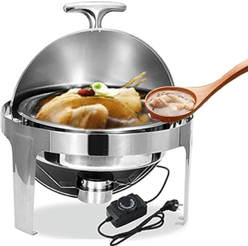 FLTRGO 6L Scaldavivande a Buffet Acciaio Inox per Feste, 400W Chafing Dish Elettrico Round Scalda-Vivande per Buffet Feste e Hotel, Commerciale Contenitore Termico a Alimenti