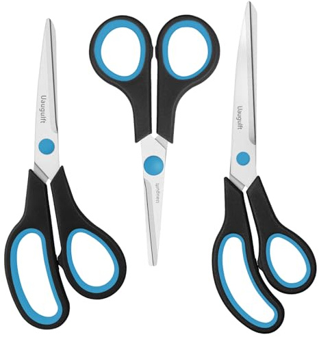 Uaugulft Scissors, Stainless Steel Paper Multi-Purpose Scissors with Soft Grip Handle, Blue Black, 3 Pieces Set