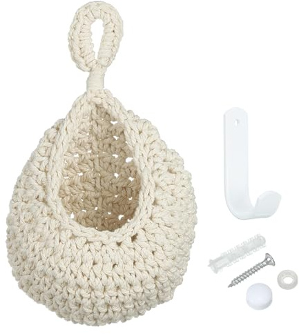 PATIKIL Hängende Obstkörbe für die Küche, Mini-Teardrop-Dekoration aus handgewebtem Wandkorb zur Aufbewahrung von Knoblauch, Kartoffeln und Gemüse, beige