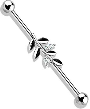 beyoutifulthings Industrial-Piercing Gold Silber Roségold Blätter Clear Industrial-Barbell Industrial-Bar Chirurgenstahl Stab-länge 38-mm