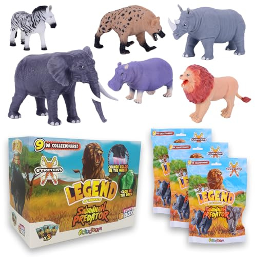 #sbabam Funny Box Legend of Animals Savannah Predators, Animales de Juguete para Niños, 3 Piezas, Juegos para Niños de Edicola, Muñequitos Suaves Extendibles