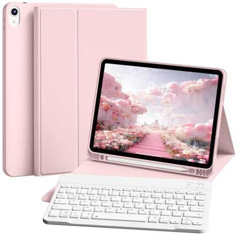 ZKTUYU Funda con teclado para iPad Air de 11 pulgadas M3/M2 (2025/2024), iPad Air 5ª/4ª generación 2022/2020 10,9 pulgadas teclado funda con soporte para bolígrafo, teclado QWERTZ desmontable