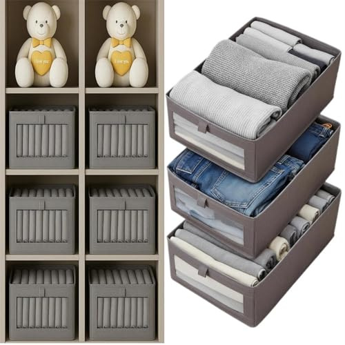 Foeska Organizzatori per Cassetti, Divisori per Cassetti, Organizzatore Piegevole per Guardaroba, Organizzatore in Tessuto per Biancheria Intima da Letto, Camicie (3 pz L Taglia Grigio Scuro)