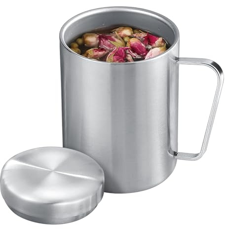 Stainless Steel Cups & Mugs,Metal Mugs 500ml 400ml 300ml 200ml - Insulated Coffee & Tea Cup with Lid and Handle for Camping and Everyday Use Double wall vacuum leakproof (silver-1, 500ml)