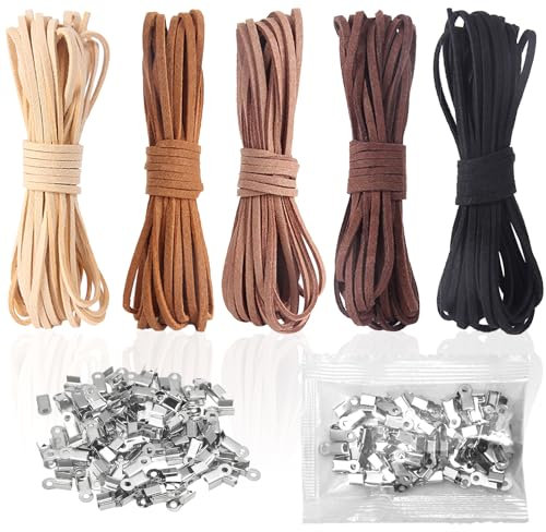 IBOPUXIU Cordino in Pelle, Catena in Pelle, Cordoncino per Collane, Cinturino in Piatta per Gioielli Fai da te Artigianato e Accessori - 5m x 3mm(25m Totale), Resistente e Facile da Tagliare