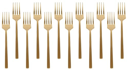 Argon Tableware Gold Stainless Steel Cake Forks Set of 12-15cm Dessert Forks for Pastries, Cakes and Sweet Treats - Elegant Modern Cutlery with Durable Rust-Resistant Finish for Dining and Parties