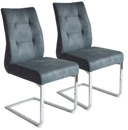 Riess Ambiente 2er Set Freischwinger Stuhl Comfort - anthrazit - Microfaser Stahl-Gestell - Bauhaus Esszimmerstuhl