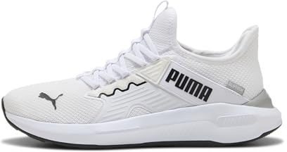 PUMA Scarpe da Corsa SOFTRIDE Enzo 5 Slip Tech Unisex su Strada, Bianco, Nero-Grigio Eco, Taglia 42, Puma Bianco PUMA Nero Grigio Echo, 47 EU
