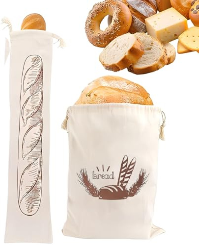 Juguta 2 Piezas Bolsa de Pan de Lino con Forro TPU, Bolsas de Almacenamiento de Pan con Cordón Reutilizables Bolsa pan Tela para Conservación Fresca Alimentos y Transporte para Verduras Frutas Granos