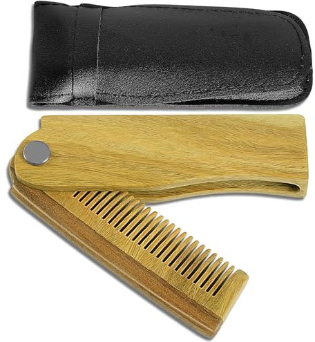 Alaoo Faltbarer Bartkamm Männer für Herren mit Etui, Haar- und Bartkamm, Klappkamm Sandelholz-Bartkamms, Taschenbartkamm, Herren Geschenke männer