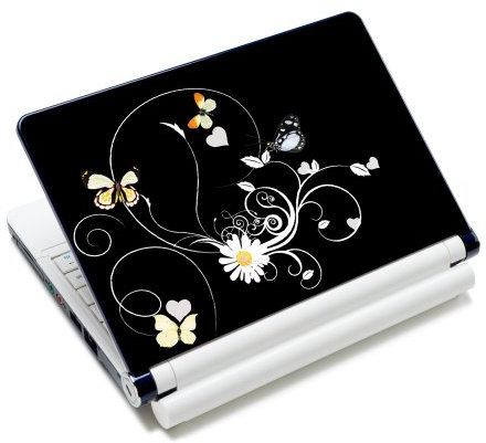 wortek Universal Notebook Skin für Laptops, Ultrabooks & Netbooks bis ca. 10,2 Zoll - Blumen Ranke Schwarz Gelb