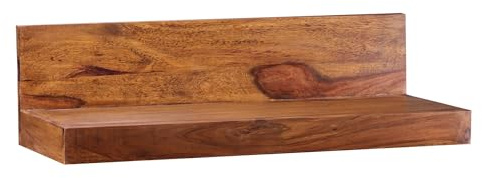 FineBuy Wandregal 60 cm Sheesham Massivholz, Hängeregal Landhausstil | Wandboard aus Echtholz mit Rückwand, Schweberegal handgefertigt, jedes Brett ein Unikat, für Wohnzimmer und Flur