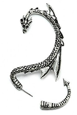 Drachen Ohrklemme Ohrstecker mit Silbertönung by Serebra Jewelry (Linkes Ohr)