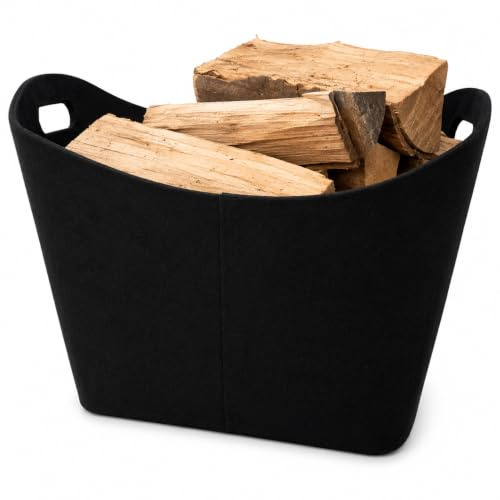 Hochwertiger Filzkorb schwarz - Aufbewahrung für Holz - Premium Qualität Brennholz Korb aus Filz – stabil und für große Mengen mit Griffen - Ideal für Holzlagerung, Kaminkorb, Holzkorb Art. 498