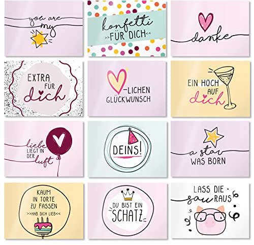 24er Set Postkarten I Din A6 Liebe groß | Postkarten mit Liebe-Motiven, beschreibbare Rückseite, ideal zum Versenden persönlicher Grüße und Botschaften