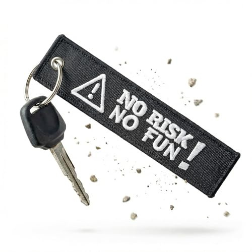 RENEGADE Motorrad Schlüsselanhänger aus Stoff mit Schlüsselring bestickt & kratzfest (130 x 30 mm, schwarz). Ideal für Ihr Motorrad (No Risk No Fun)