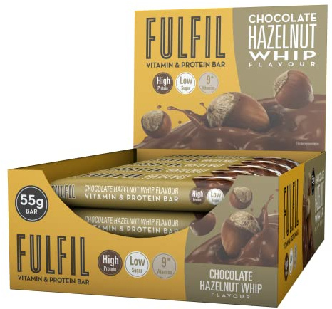 Fulfil Vitamin and Protein Bar (15 x 55 g Bars) — Chocolate Hazelnut Whip Flavour — 20 g High Protein, 9 Vitamins, Low Sugar