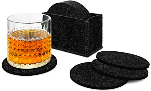 Granny's Kitchen Filz Getränkeuntersetzer 8er Set mit Box - Gläser, Tassen Untersetzer Glasuntersetzer Filzuntersetzer für Tisch & Bar - Rund Schwarz