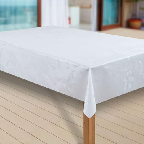 laro Wachstuch-Tischdecke Abwaschbar Garten-Tischdecke Wachstischdecke PVC Plastik-Tischdecken Eckig Meterware Wasserabweisend Abwischbar GAE, Muster:Dhalia Weiss, Größe:85x85 cm