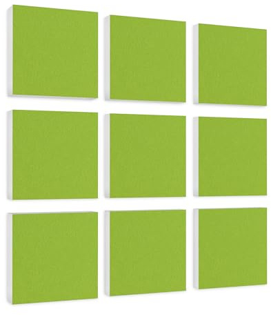 platino24 Akustikpaneele 9 Elemente Colore Quadrat 27,5 x 27,5 cm Hellgrün I Schallabsorber aus Basotect G+ mit Akustikfilz I Schalldämmung Wand & Decke I Akustikelemente Wandpaneel