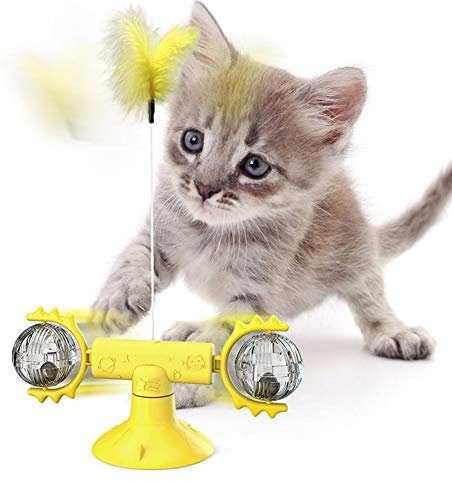 Buyter 3 en 1 Moulin à Vent pour Chat Distributeur de friandises Boule de friandises avec bâton